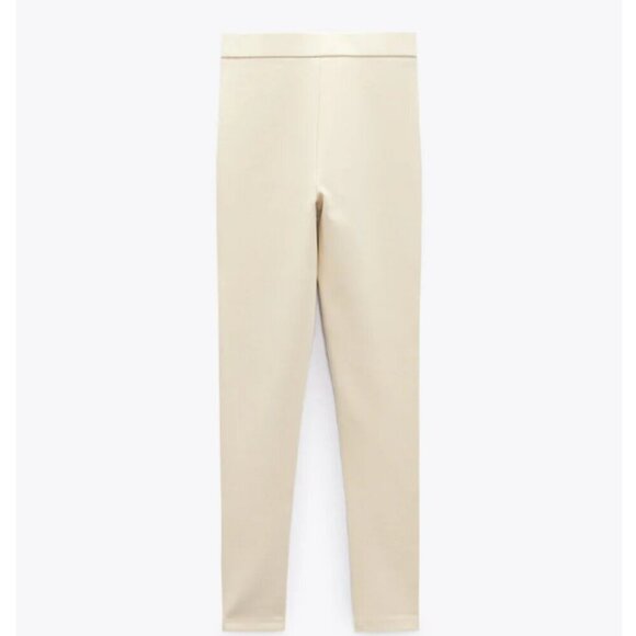 ZARA CREAM COLORED HIGH WAISTED LEGGINGS - Picture 2 of 2